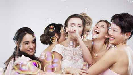 beautiful bridesmaids dancing bubbles slow motion wedding photo booth series