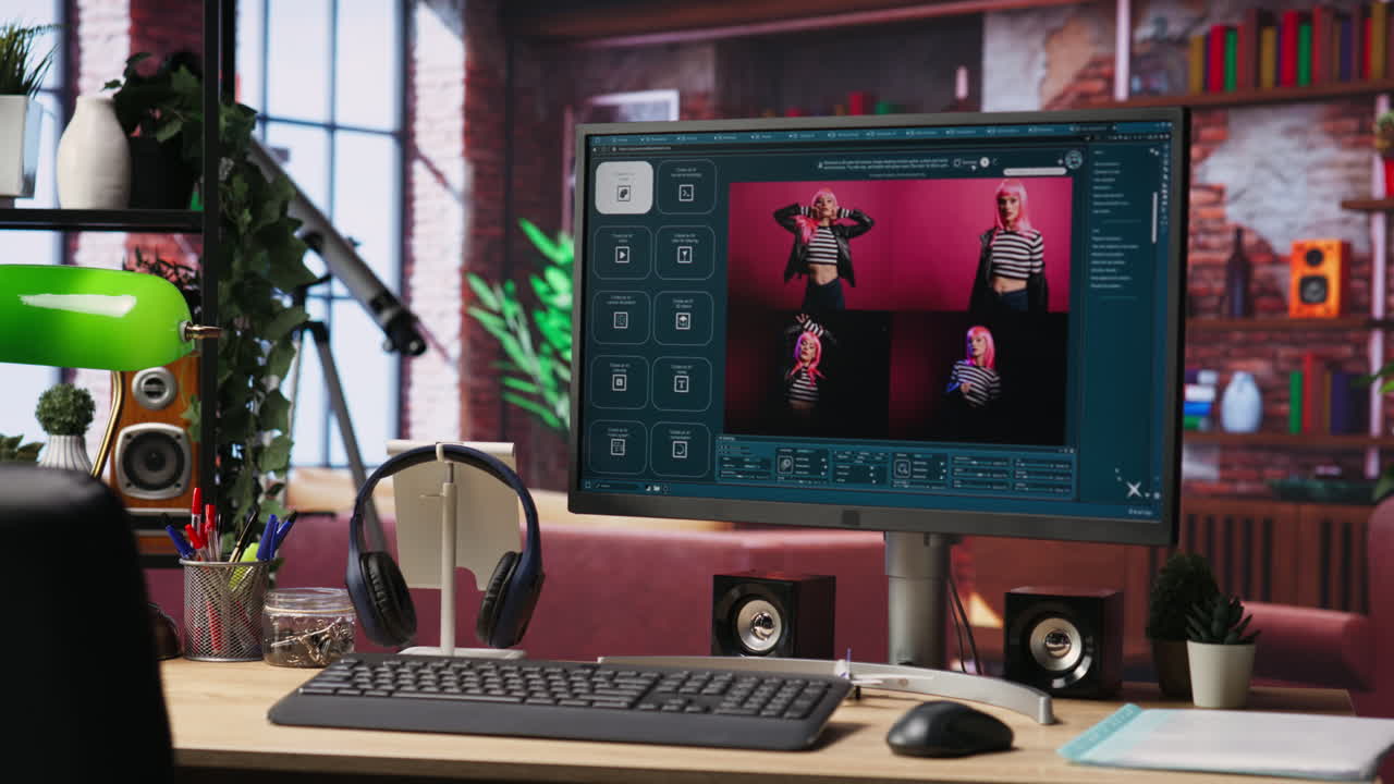 Computer on desk with UI of GPT application turning text prompt into photos