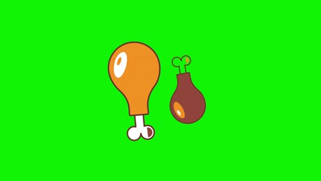 video en 4k de pollo frito de dibujos animados en fondo verde.