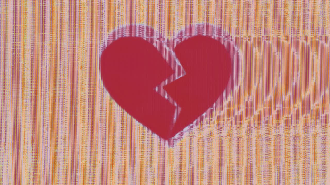 Broken heart glitch animation with repeating yellow and red static lines