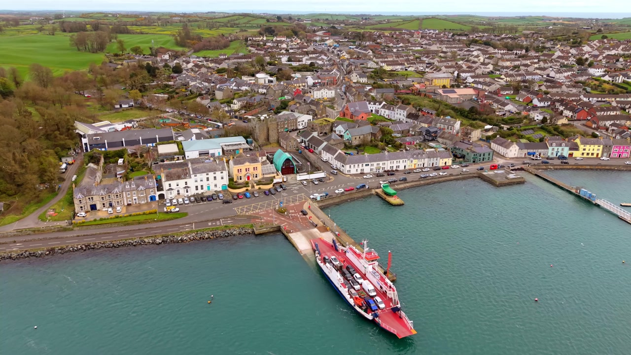 Reversing 4K 60FPS aerial video of Portaferry in County Down in the UK. Produced in 3840x2160 and with Rec709 color.