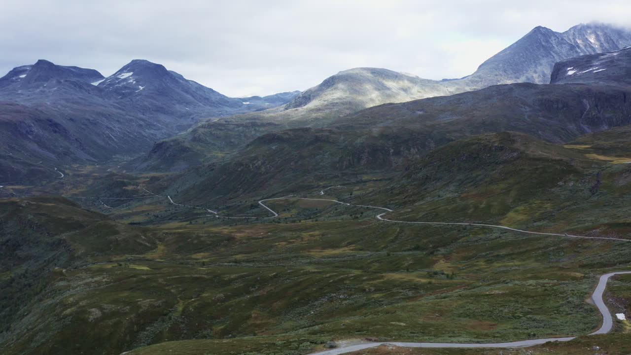 Mountainous Landscape with Winding Road in Norway