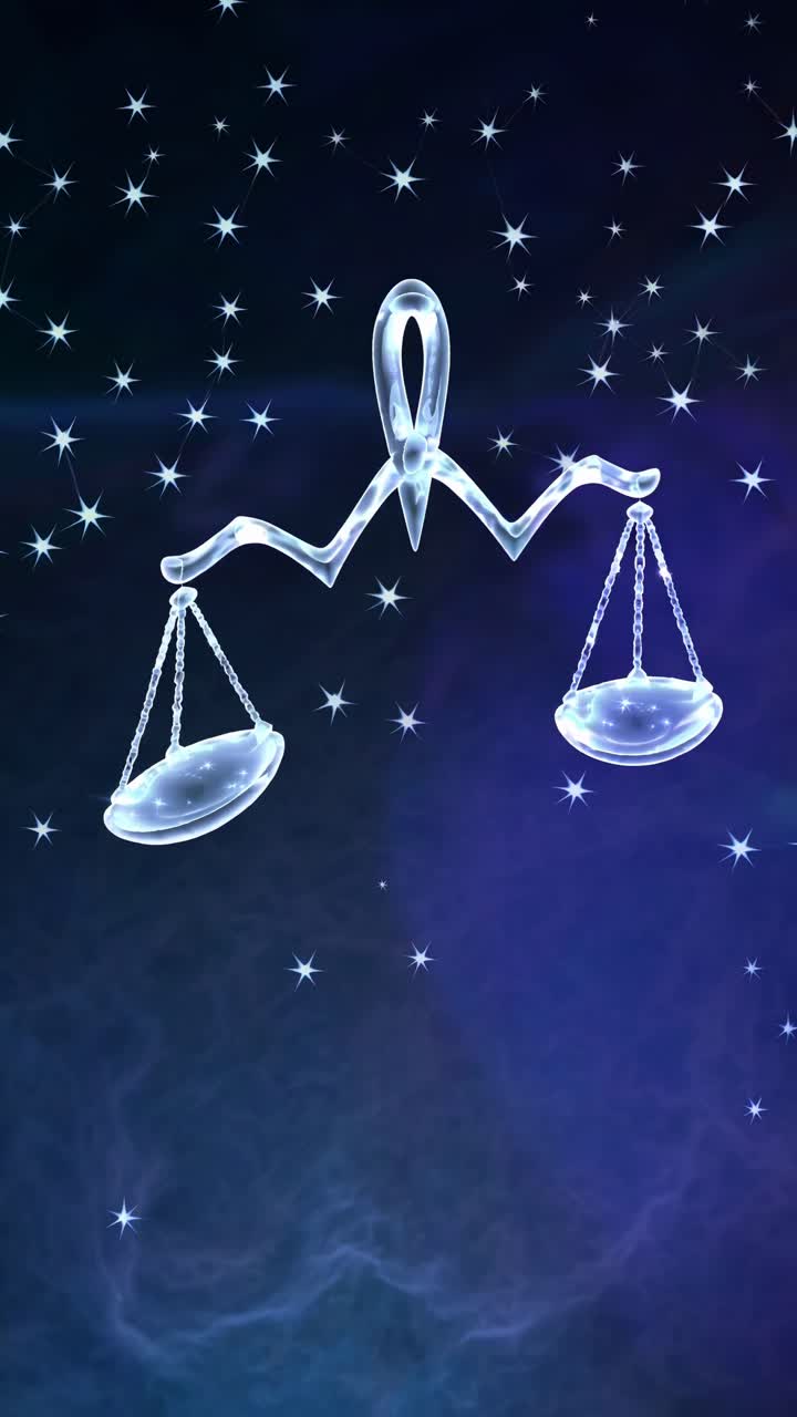 Una ilustración digital del signo zodiacal Libra en un cielo estrellado