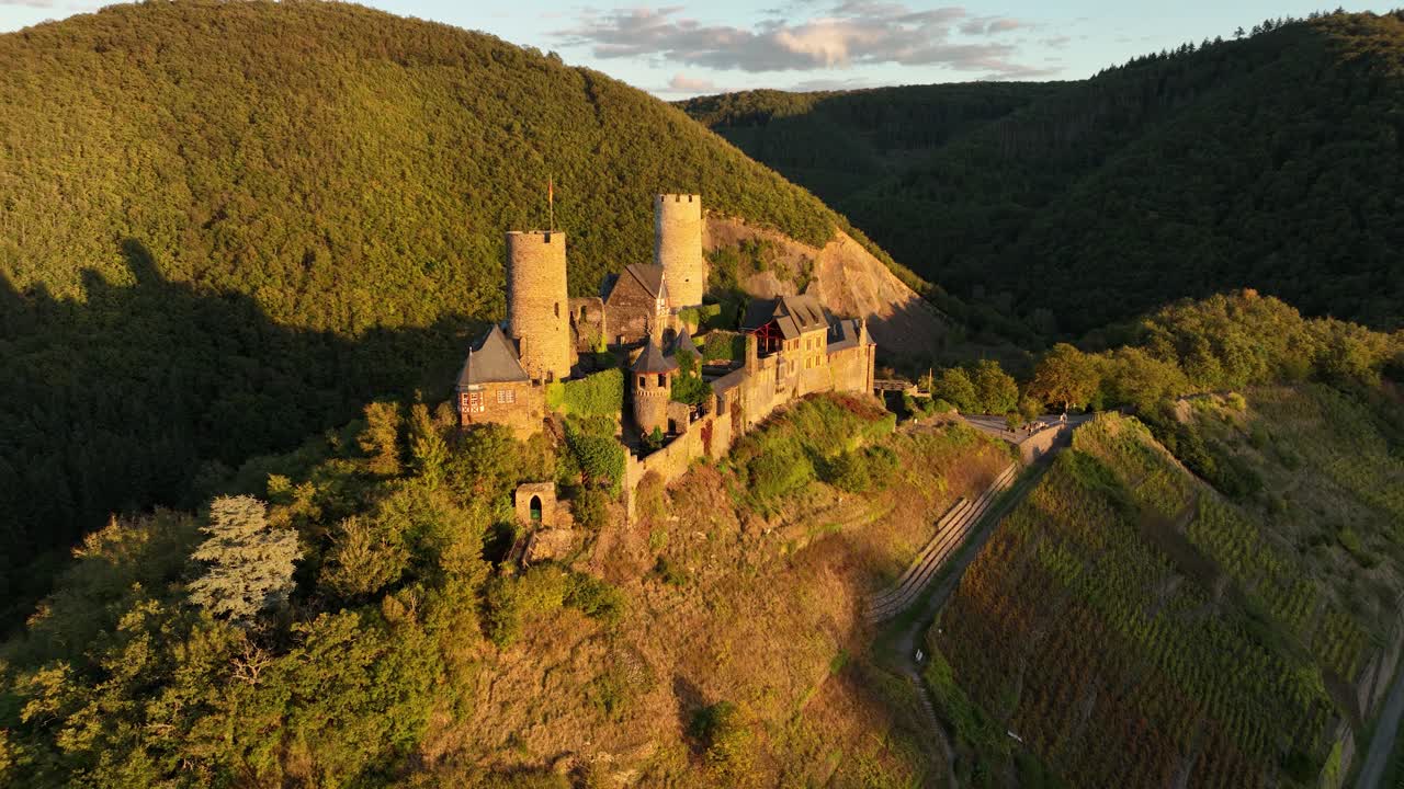 Aerial View of a Medieval Castle in Germany at Sunset