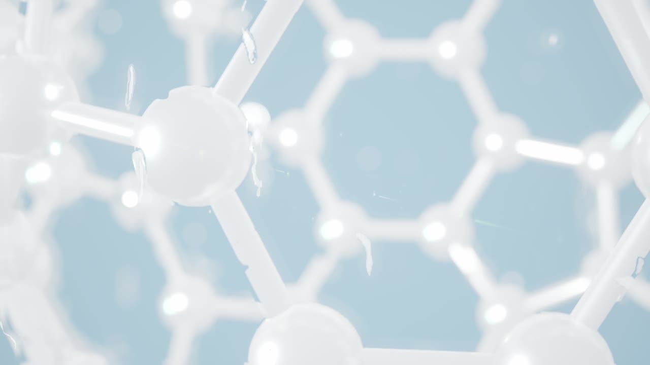 파란색 배경을 가진 화학 분자, 3d 렌더링