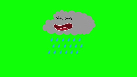 nubes y lluvia pantalla verde dibujada a mano. animación de bucle flotante