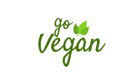 Animación-De-Texto-Vegano-En-Verde-Con-Logo-De-Hojas,-Sobre-Fondo-Blanco