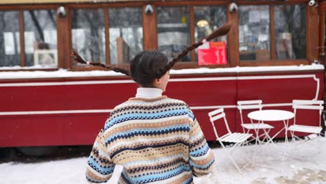 happy woman in snow