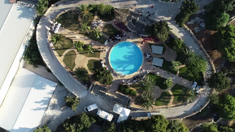 birds eye view of a wedding venue in a nature park on a sunny warm day