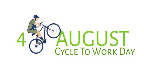 Animation-of-4-august-cycle-to-work-day-text-with-bicycle-icon-on-white-background