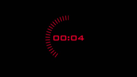 animation of 10 seconds countdown counter with alpha channel. electronic clock with red digits and animated circle. 10 sec timer