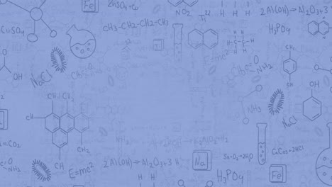 animación digital de los iconos de los equipos de laboratorio contra las estructuras químicas sobre fondo azul