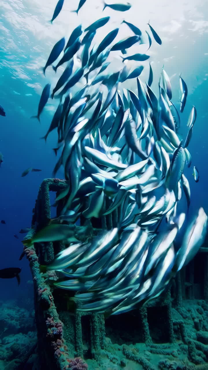 School of Fish Surrounding a Shipwreck