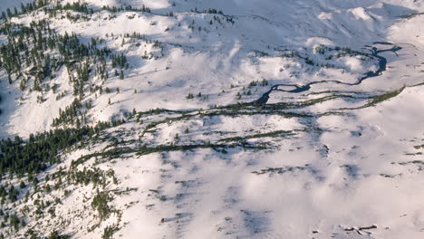 snowy mountain landscape from above