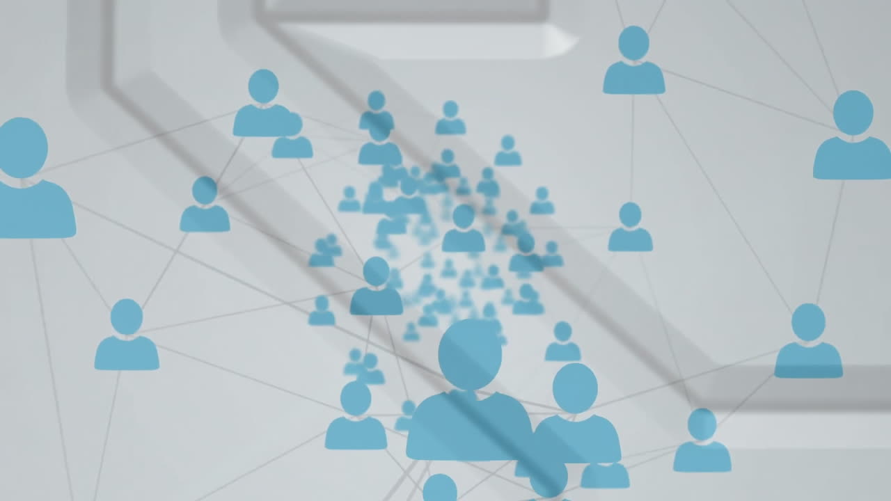 animación de la red de conexiones con iconos sobre fondo blanco