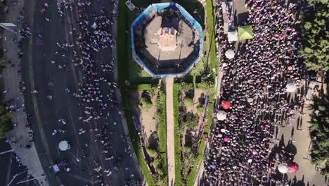 aerial glimpse of women's day march on paseo de la reforma in cdmx