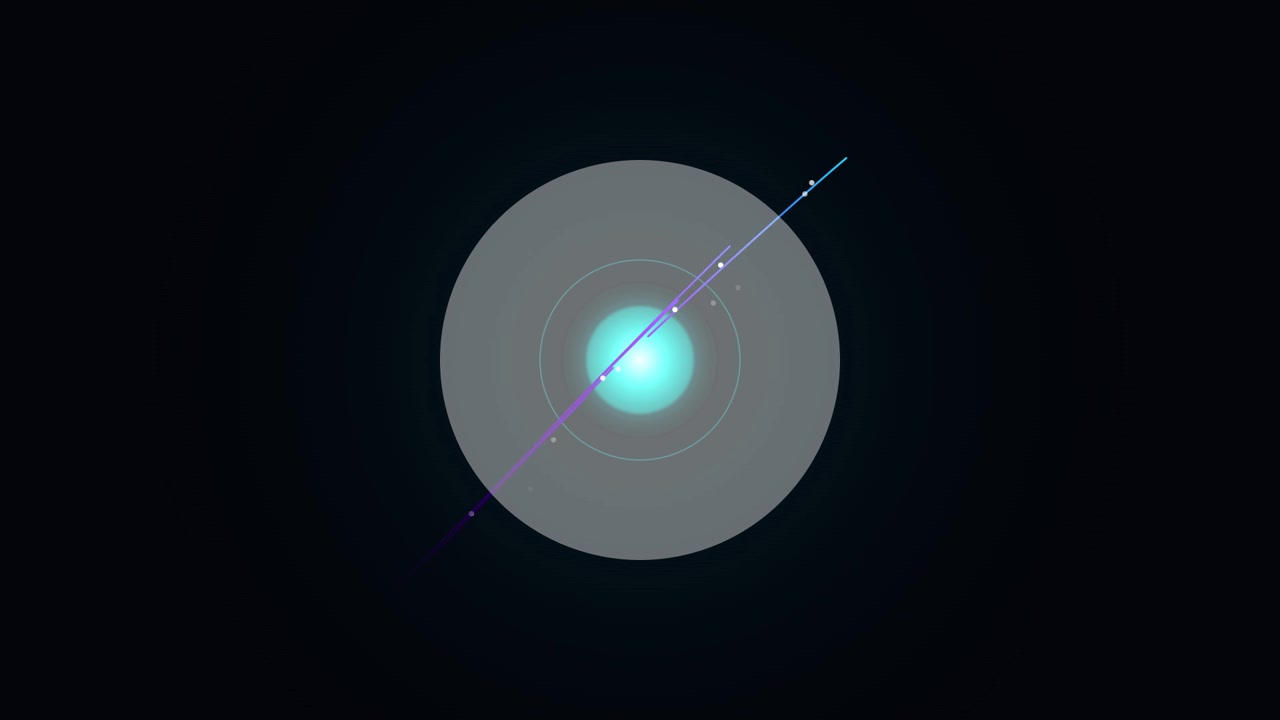 Abstract Motion Graphic of Glowing Cyan Sphere with Orbiting Particles