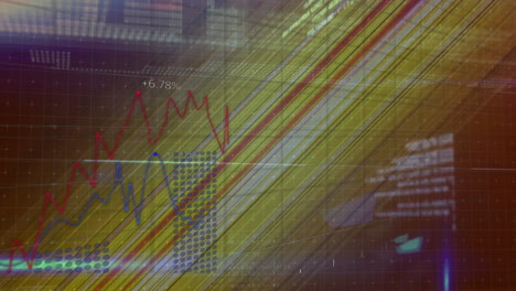 animación de puntos de luz sobre el procesamiento de datos financieros sobre fondo naranja