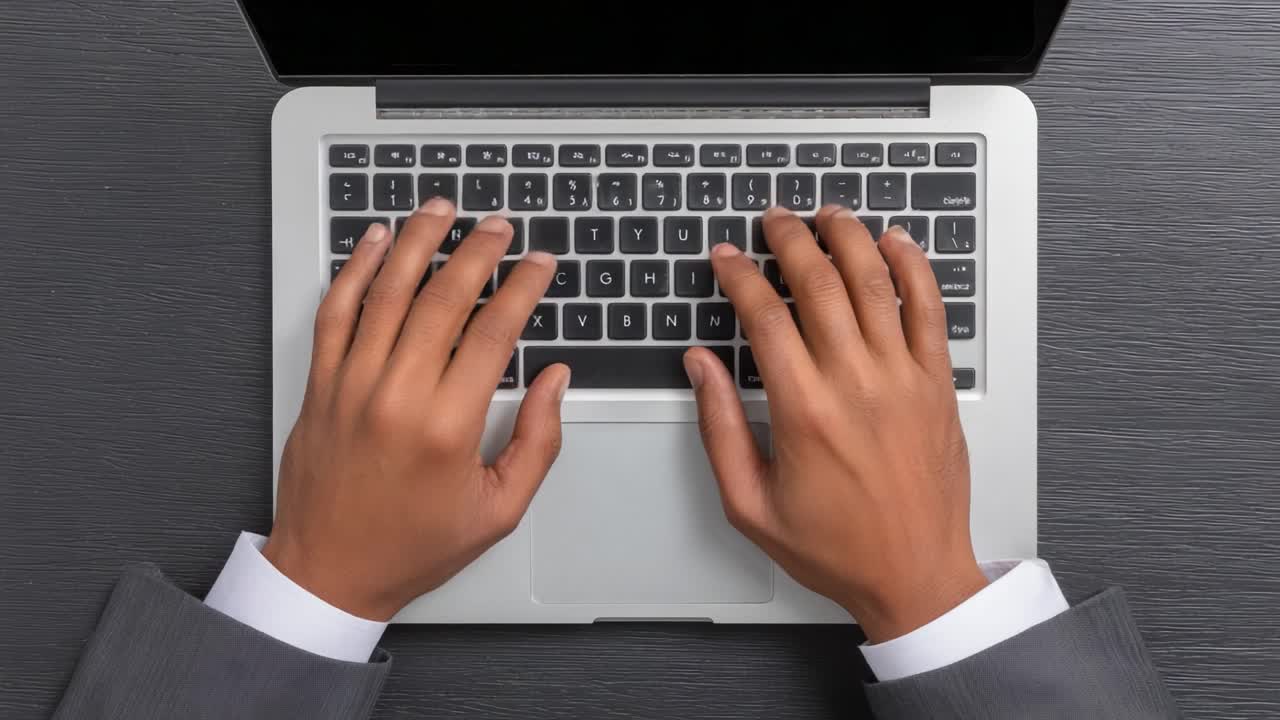 Professional Hands Typing on Laptop Keyboard: A Focused View of a Business Attire User Engaged in Productive Work Flow in a Modern Setting