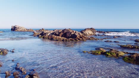 Aerial-shot-flying-near-the-rocky-coastline