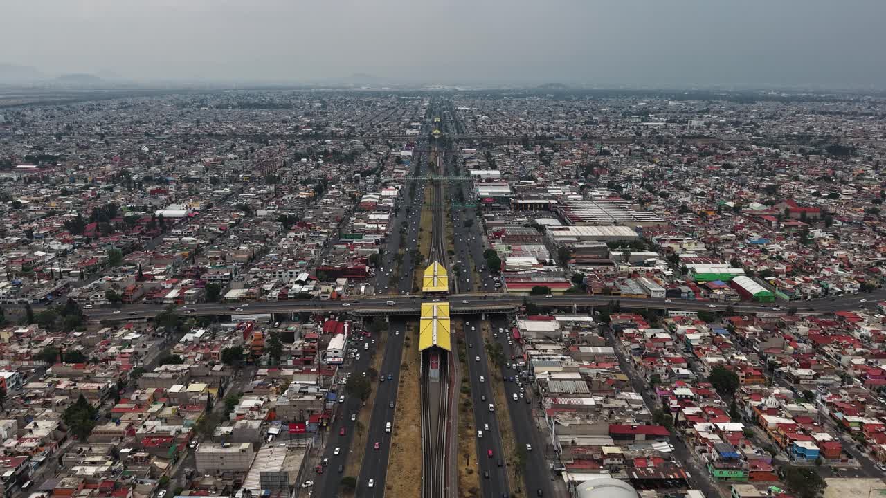 Hyperlapse aerial view of a crowded avenue in Ecatepec, Mexico's largest municipality by population