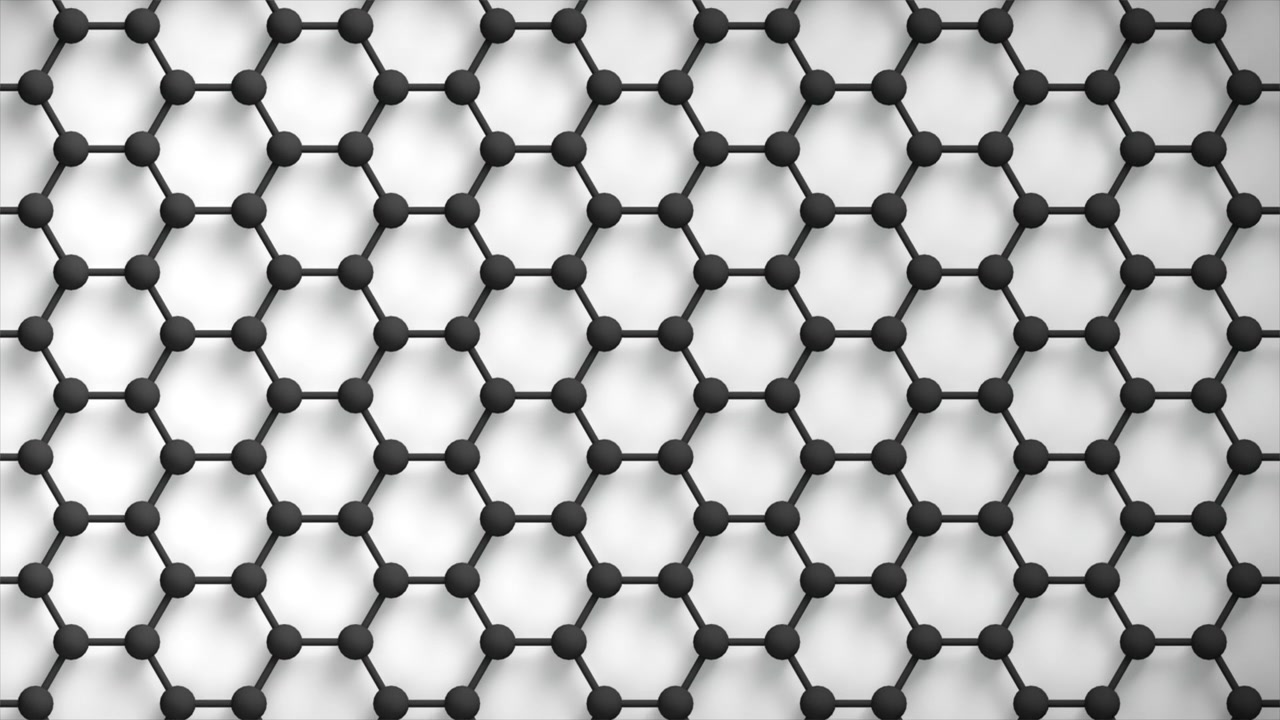 Loop Kisi Grafena Nano Teknologi Vertikal BW. Animasi 3D nanoteknologi ini merepresentasikan rekayasa pada tingkat molekuler