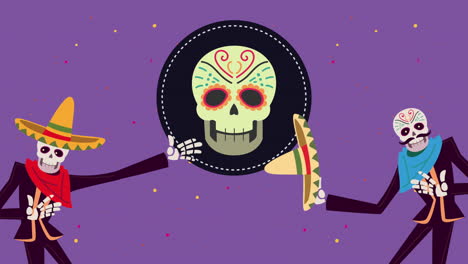 día de los esqueletos muertos con sombreros