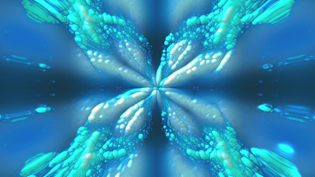 kaleidoscopio de fondo abstracto generado por computadora de burbujas brillantes de fusión azul. renderizado en 3d
