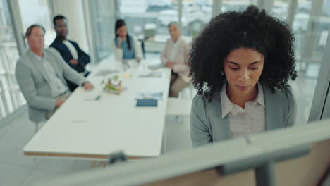 woman at whiteboard in conference room