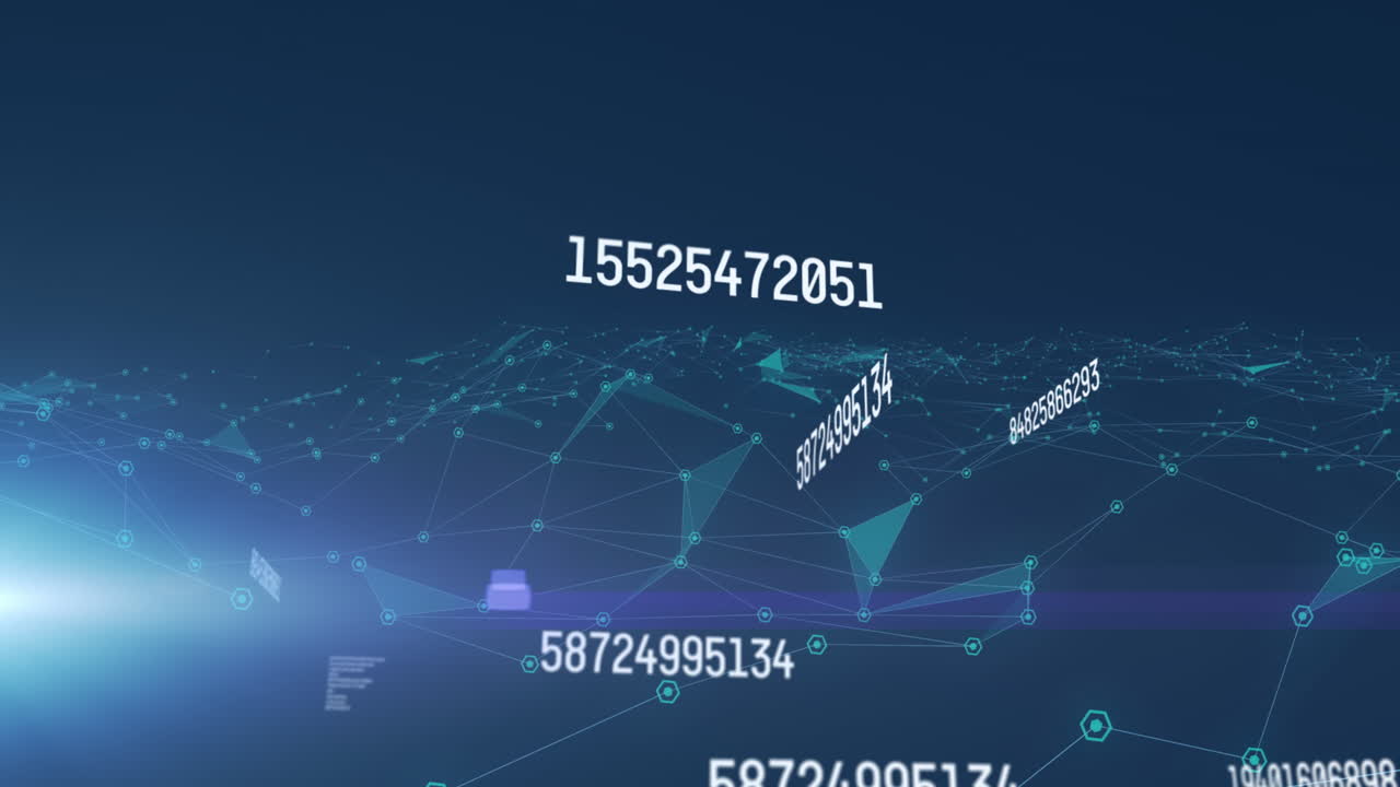 Multiple changing numbers and data processing over plexus networks against blue background