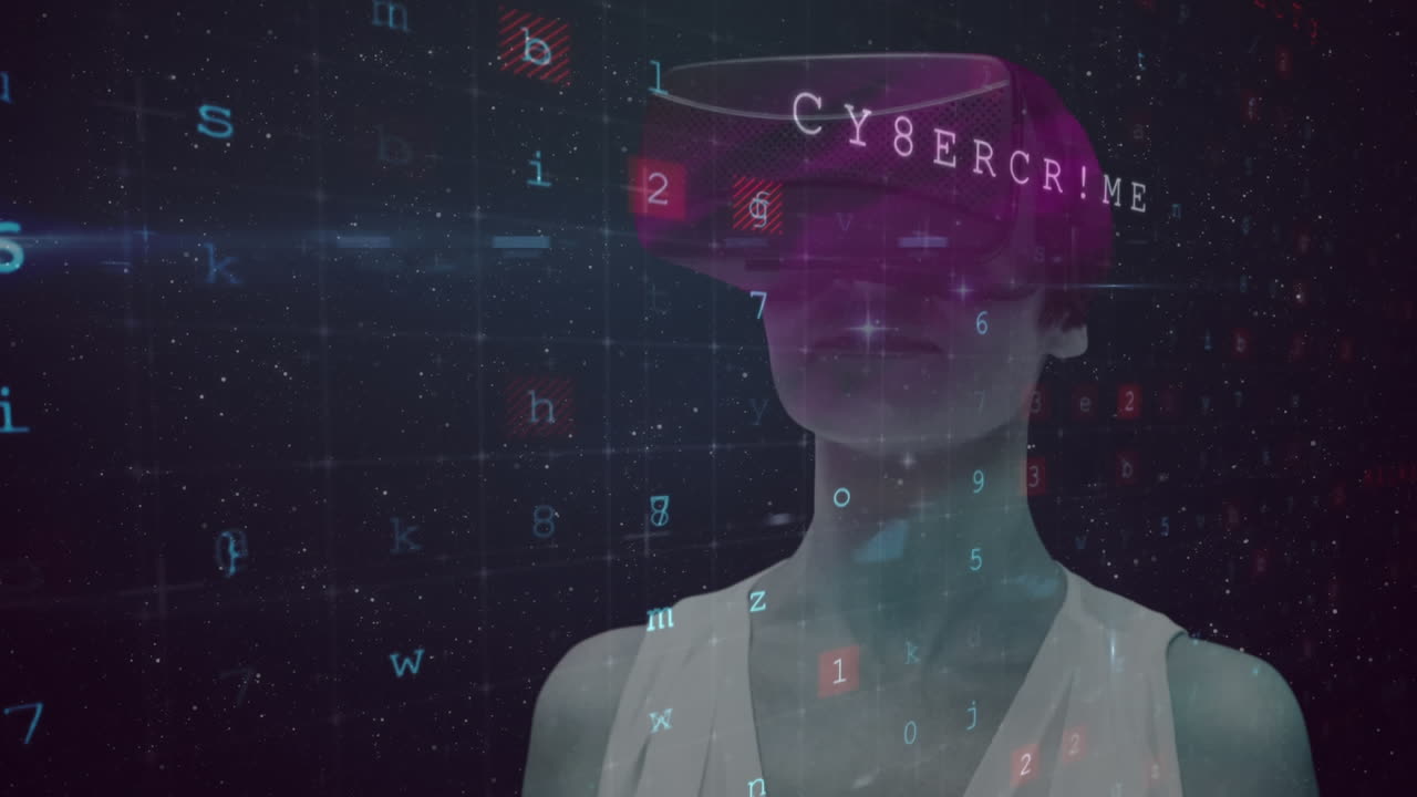 textos de concepto de seguridad cibernética contra mujeres que usan auriculares vr