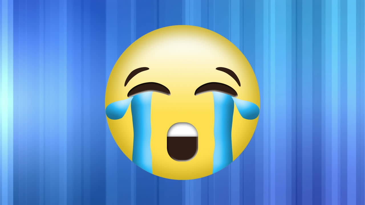 추상적인 빨간색 장식 디자인의 디지털 애니메이션이 파란색 그라디언트 배경에 울고 있습니다.