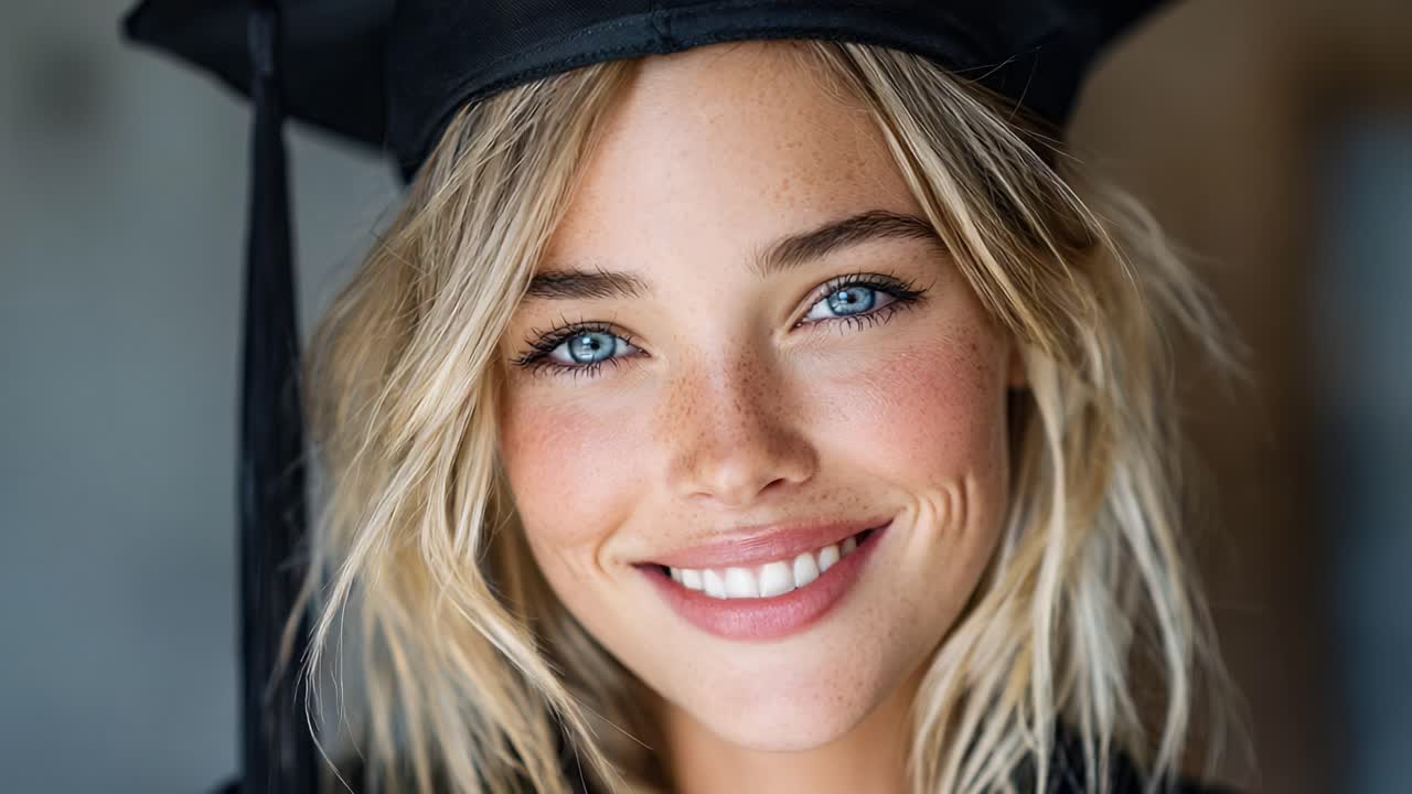 Radiant Graduate Celebrating Achievement with Smile in Academic Cap: A Heartfelt Moment Captured in Transition from Anticipation to Triumph