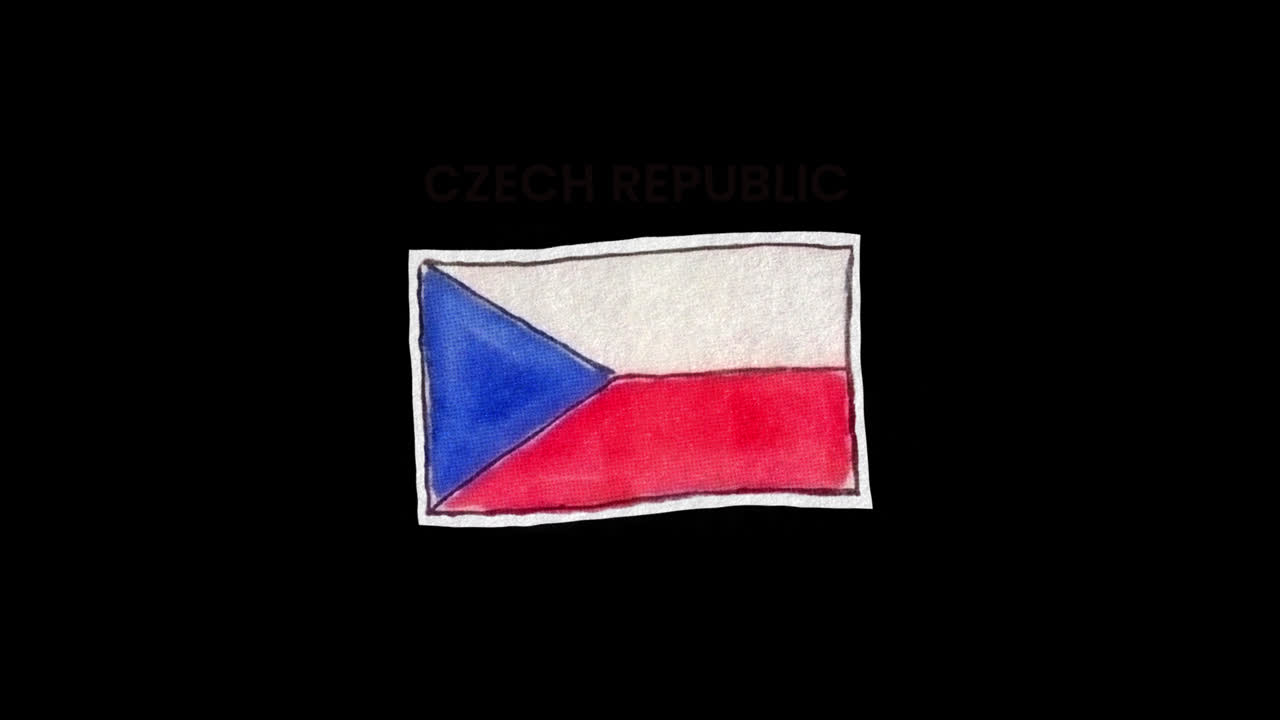 Hand-Drawn Czech Republic Flag on Black Background