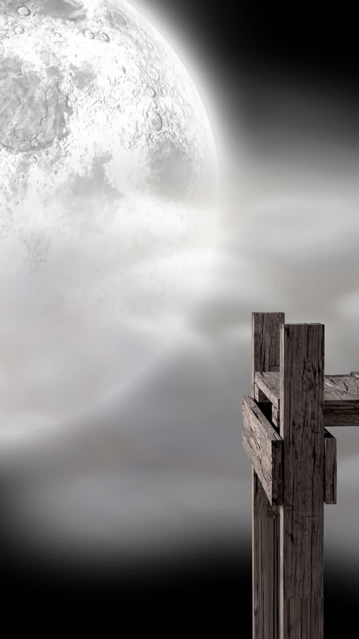 animación de muelle de madera sobre luna llena y nubes en el cielo nocturno en el fondo