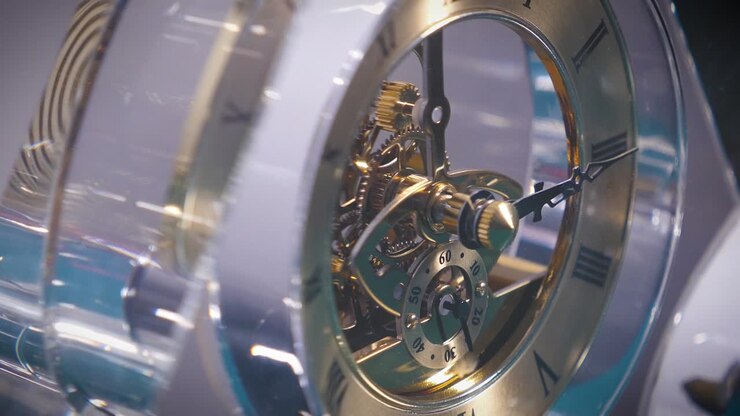 old golden vintage clock mechanism working - close up