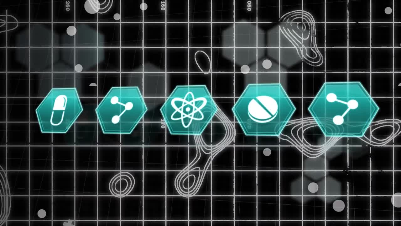 의료 아이콘,  ⁇  라인 및 그리드 상의 데이터 처리 애니메이션