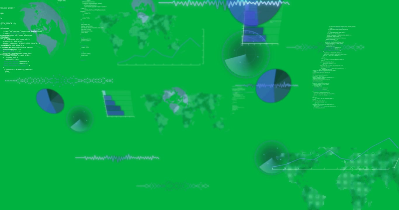 Digital animation of digital interface with data processing against black background