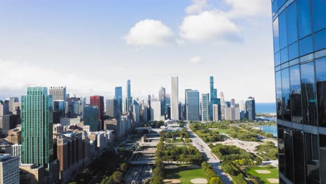 drone reveal of chicago buildings