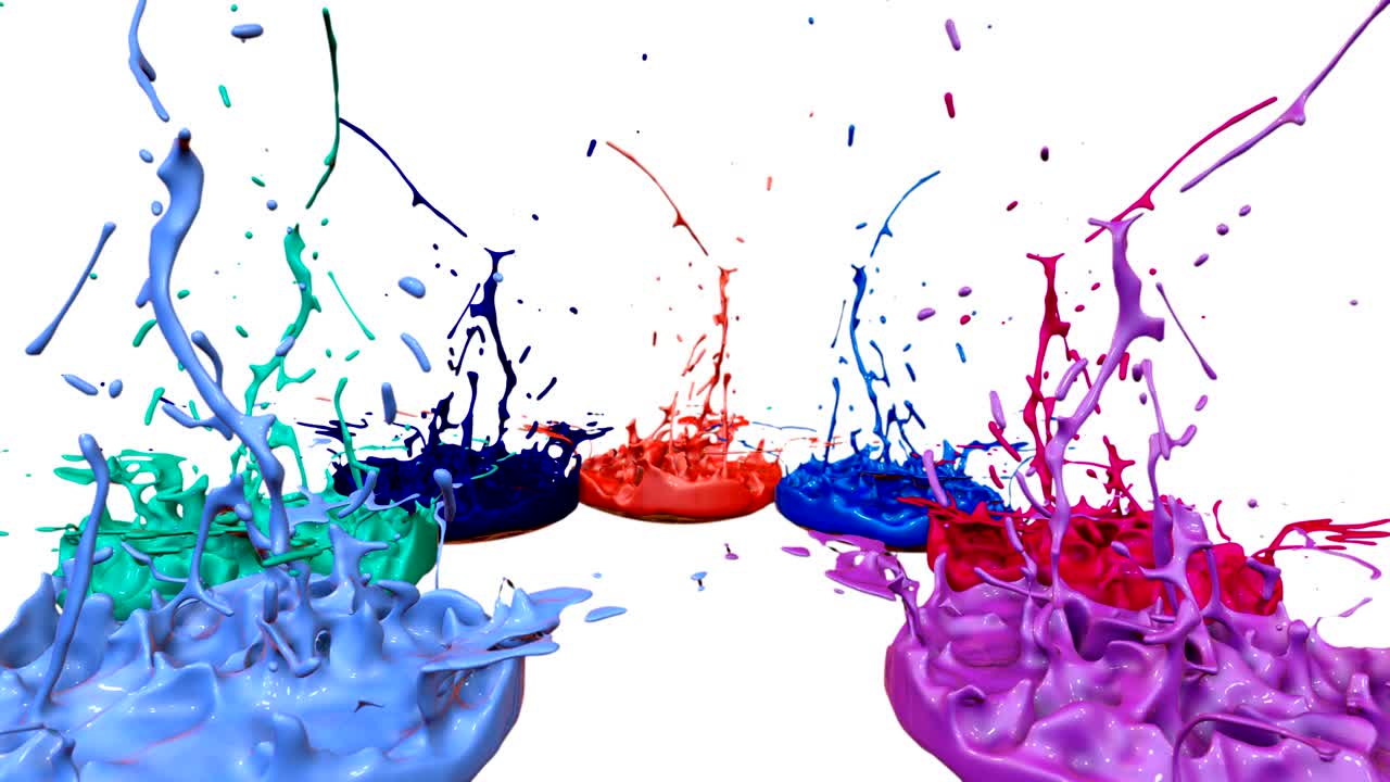 las pinturas 3d bailan en 4k sobre un fondo blanco. simulación de salpicaduras de tinta en un altavoz musical que reproduce música. hermosas salpicadures como un fondo brillante en ultra alta calidad.
