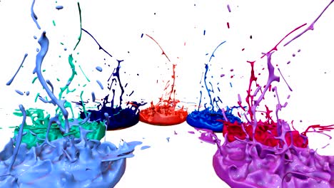 las pinturas 3d bailan en 4k sobre un fondo blanco. simulación de salpicaduras de tinta en un altavoz musical que reproduce música. hermosas salpicadures como un fondo brillante en ultra alta calidad.