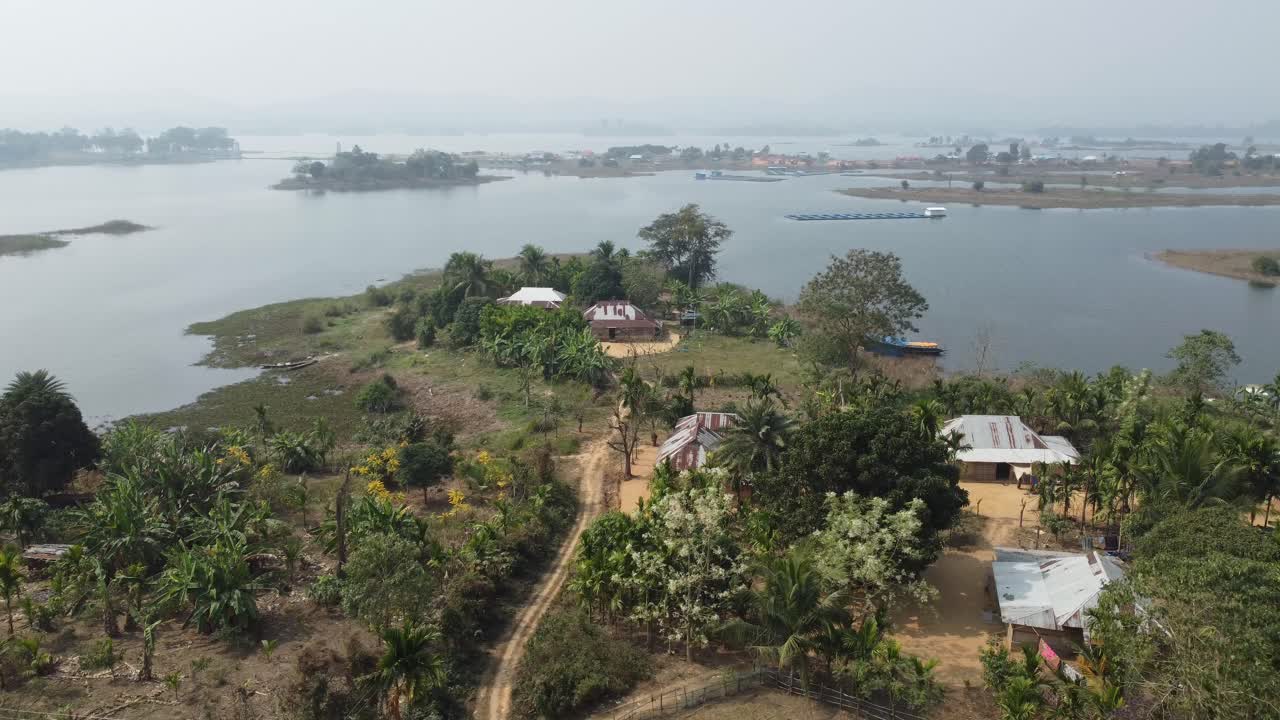 Drone view shot of vast lake in Tripura. Located on the Gomti River.