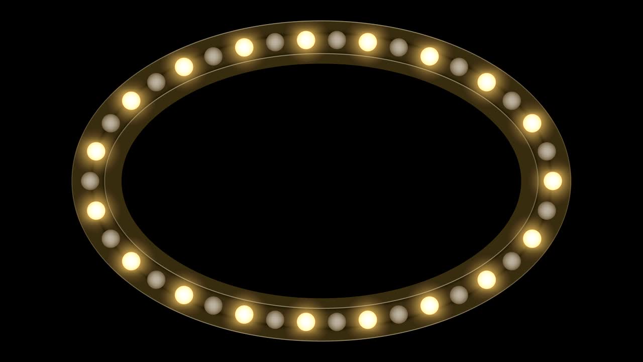 터널 불꽃 전구 상자 프레임 타원 모양 박이는 움직이는 패턴, 레트로 3d 가상 스타일 일러스트레이션 어두운 배경에서 빛나는 원활한 루핑 애니메이션 4k, 복사 공간