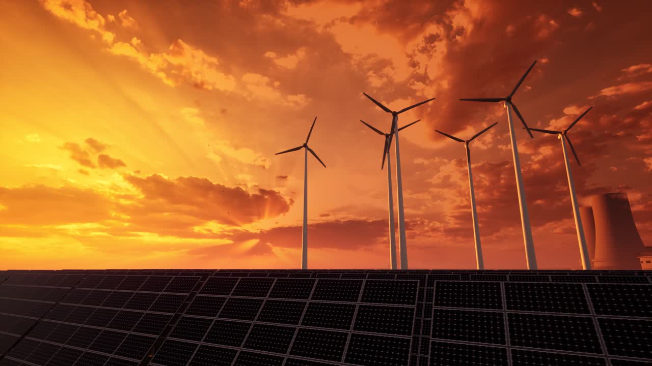 태양광 패널과 풍력 터빈을 가진 신재생 에너지 개념