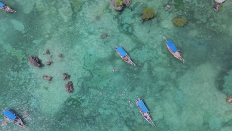boats in menai bay on kwale island, zanzibar in the indian ocean of tanzania, aerial