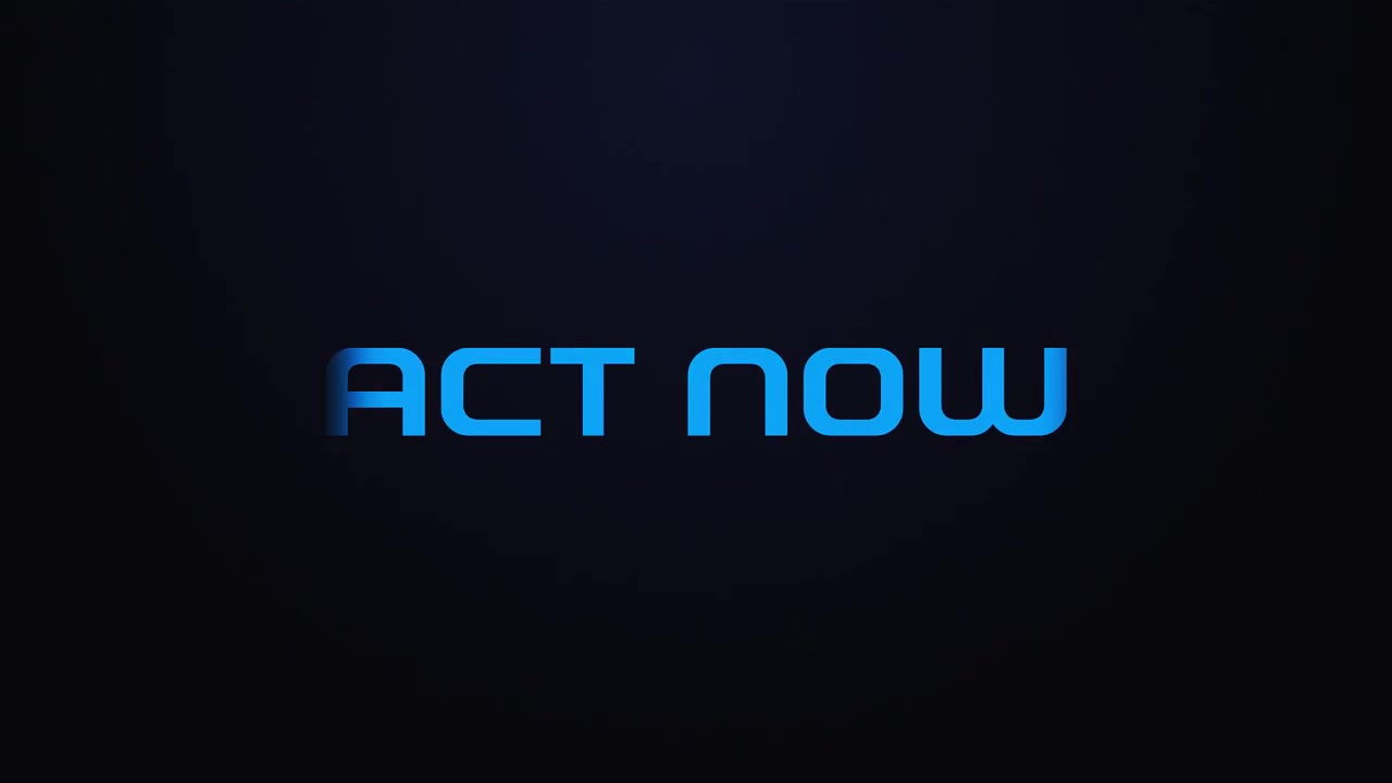 Glowing explosion ACT NOW text reveal blue and pink