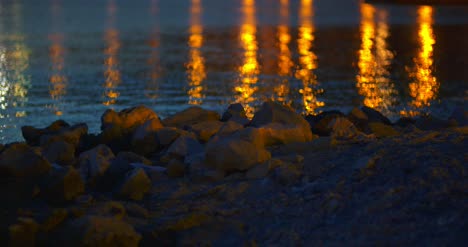 close up of view of sea shore at night