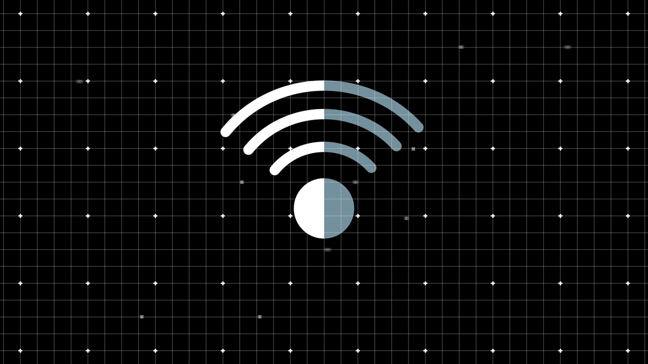Animated Wi-Fi Signal Icon on Digital Grid Background