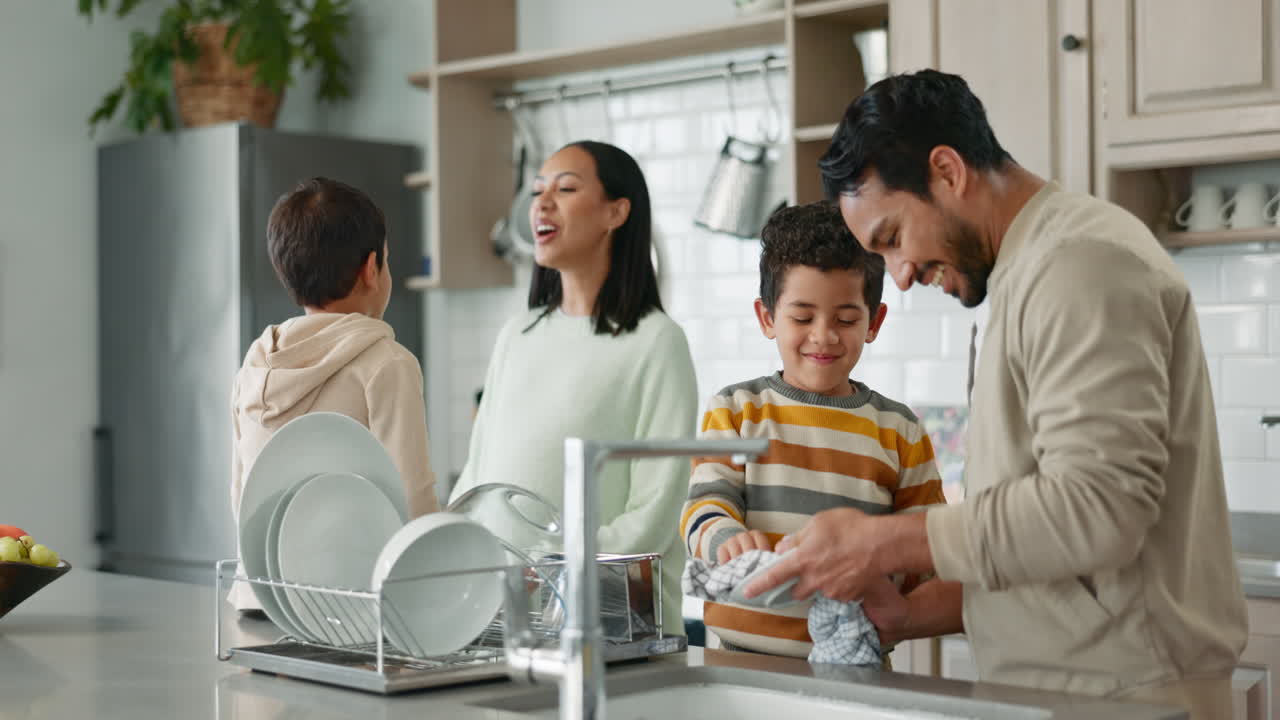 청소, 접시 세척 및 가족과 함께 학습
