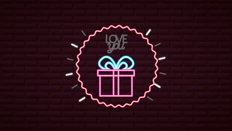 valentines day neon label animated with giftbox